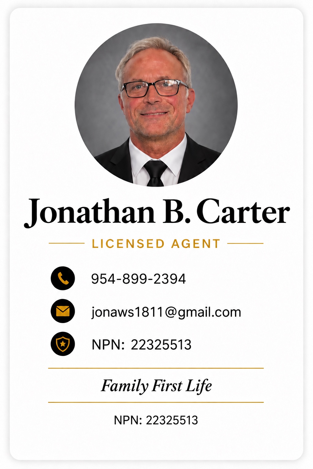 Jonathan B. Carter's business card with portrait and contact details